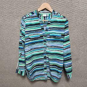 KIM ROGERS Women’s Multicolor Striped Button Front Long Sleeve Blouse Size S